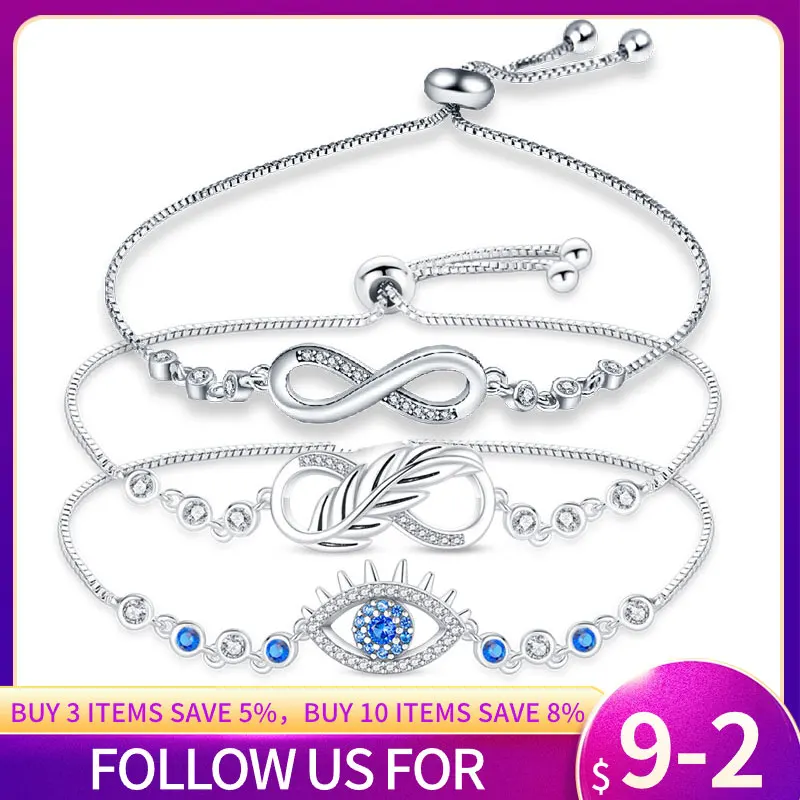 Bracelet Silver 925 Original Adjustable Fantasy Lucky Symbol Pink Flower Zircon Bracelets Fit DIY Charms Birthday Jewelry Gifts