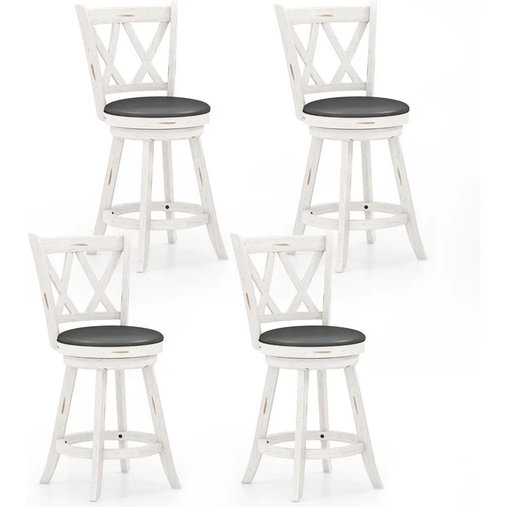 Caféstoelen set van 4, 24 inch zithoogte tegenhoogte draaibaar met X-rug, gestoffeerde 360 graden draaibare caféstoelen