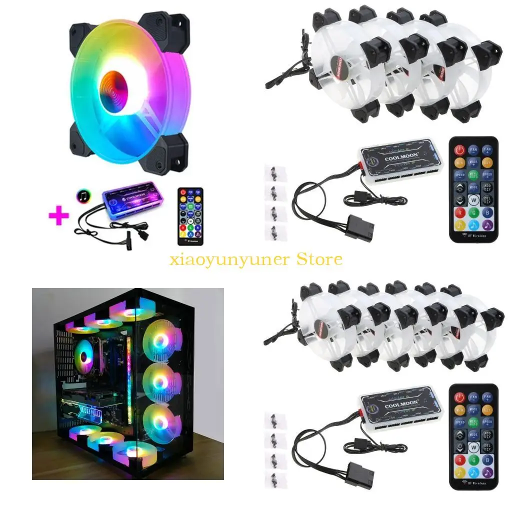 

P9JB Coolmoon Computer Chassis PC Fean Регулируйте RGB охлаждающий вентилятор Silent Control Computer Cooler Cooling RGB для 120