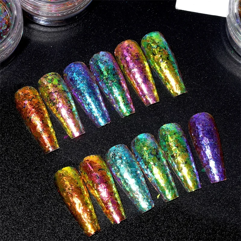 HNDO New Chameleon Opal Flakes Nail Powder Chunky Glitter for Nail Art Decorations Manicure Color Shift Powders EF Series