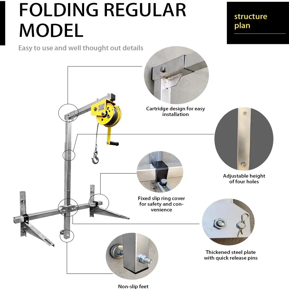 Multifunctional Conditioning Lifting Tool Folding Crane Lifting Bracket Manual Winch Assembly Air Conditioner Lifting Machine