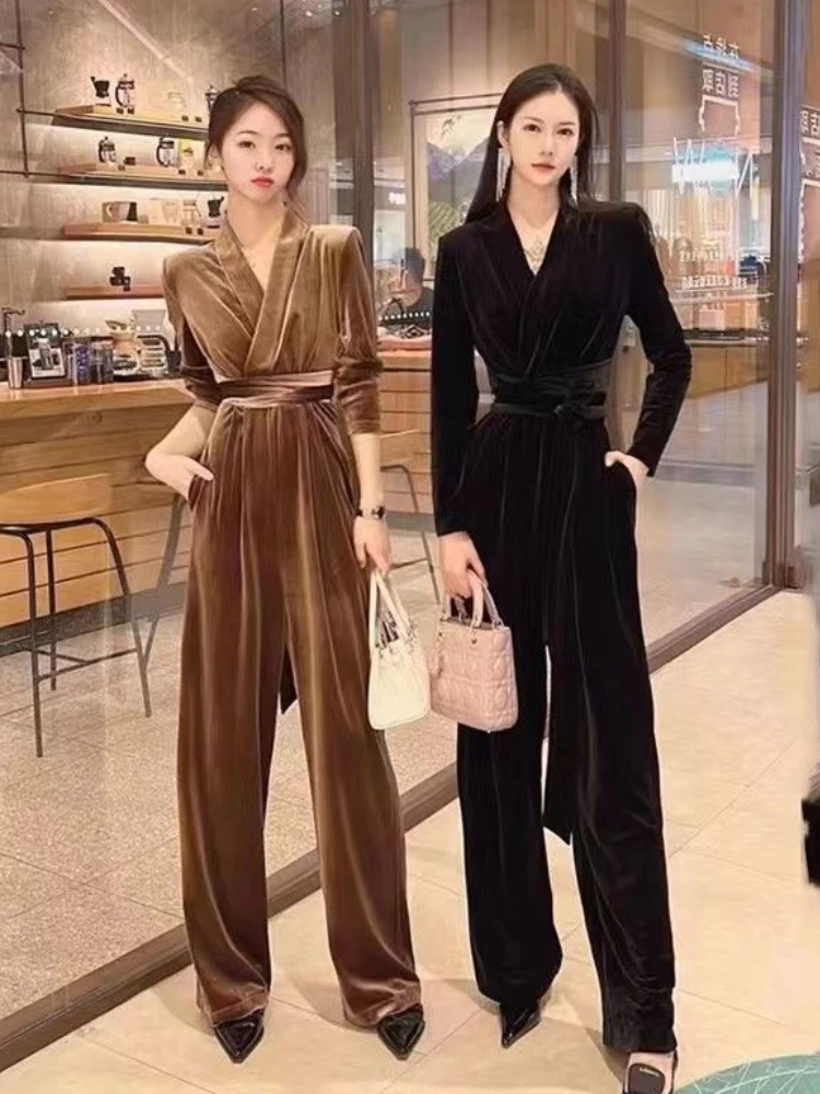 Wide Leg Jumpsuits Women Elegant Cozy Autumn Office Ladies Simple Temperament Vintage Mature Streetwear Full-length Stylish Chic