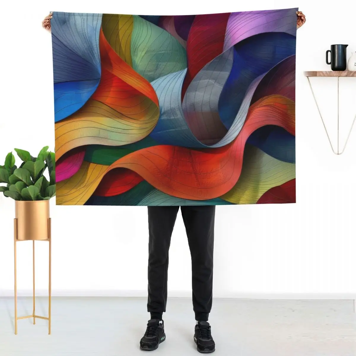 

Abstract Colorful Wavy Pattern Throw Blanket Foldable Soft Warm Blanket for Outdoor Use