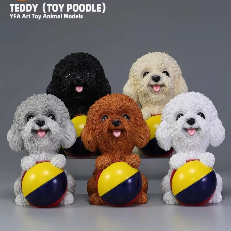 

YFA Playing Ball Teddy Dog Statue Adorable Poodle Figurine Cute Resin Car Dashboard Decor Pet Lovers Puppy Model