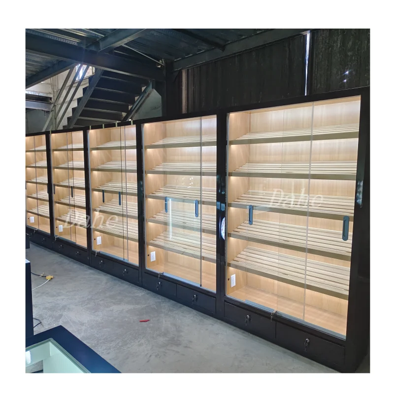 

custom.Commercial Cigar Display Showcase Store Sliding Door Cigar Humidor Display Cigar Humidor Cabinets for Smoke Shop