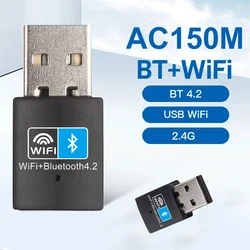 Tarjeta de red WiFi de 2,4G, Adaptador 2 en 1 de 150Mbps, USB, WiFi, Bluetooth, Dongle, receptor Wlan inalámbrico, controlador gratis para PC, portátil, WIN 8/10