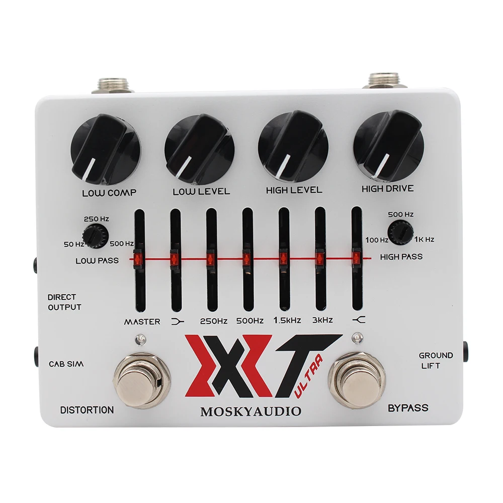 Pedal de Distorção de Baixo Multibanda XT ULTRA com Pré-Amplificador, EQ de 6 Bandas, Simulador de Gabinete, Compressão de Baixo com Eliminação de Ruído de Terra XLR, Pedal de Efeito 9V DC