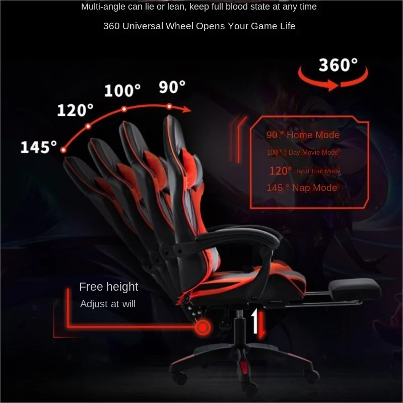 Gaming Chair For Video Game Or Office With Lumbar And Cervical Cushion Ergonomic Adjustable In Height And Reclining  Adjustable