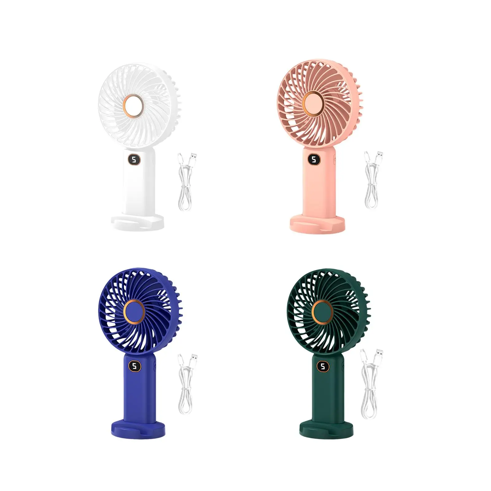 Mini ventilador portátil portátil para mulheres e meninas, 5 velocidades com base, interior