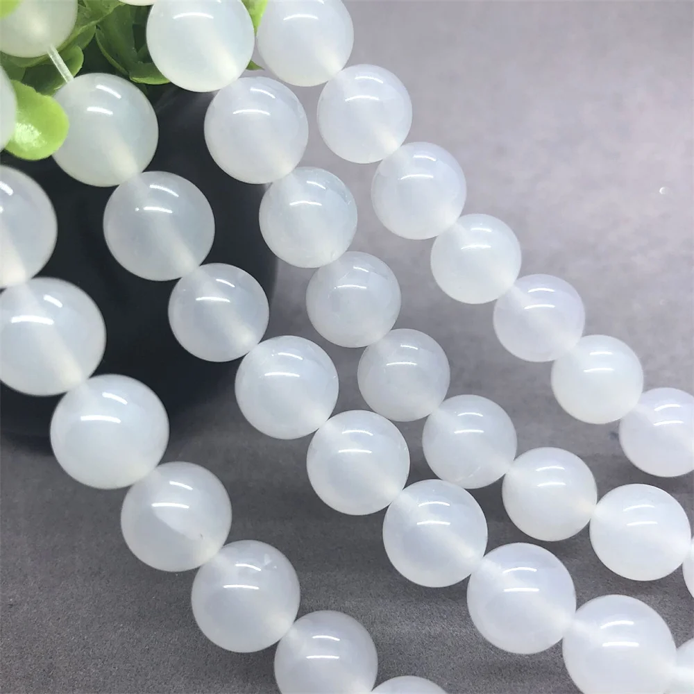 Pierre Naturelle Uto, Agate Blanche AAA, Perles Rondes de 15 Pouces, Brin de 4, 6, 8, 10, 12mm, Taille au Choix, Onyx pour Bijoux, Bricolage, Collier, Bracelet, Vente en Gros