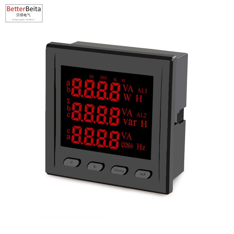 

Shallow depth 3 phase power meter digital multifunction meter measure 3 phase ampere voltage Watt kwh Hz power factor multimeter
