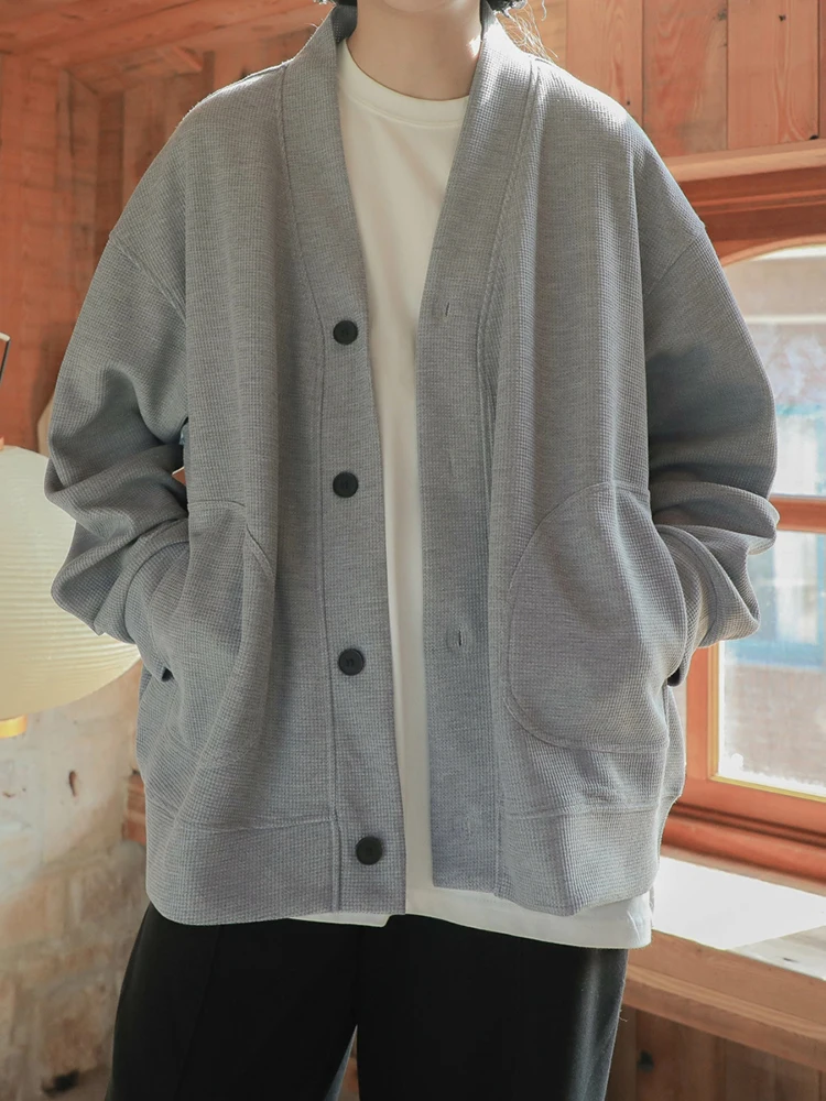 

Loose Men's Cardigan Sweatirt Spring Autumn Japanese Retro Sle Casual Outerwear V-Ne Button up Comfortable ex