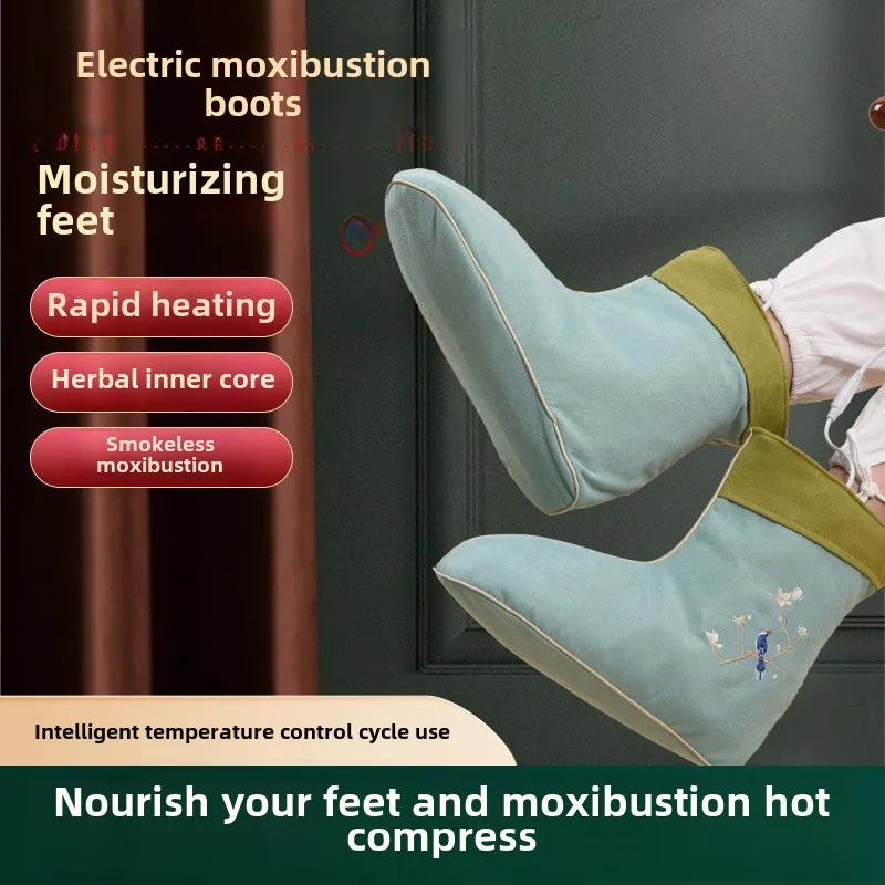 Electric Heating Moxa Grass Boots Long Tube Moxa Velvet Warm Hot Compress Moxibustion Knee Pads Moxibustion Foot Boots Warm