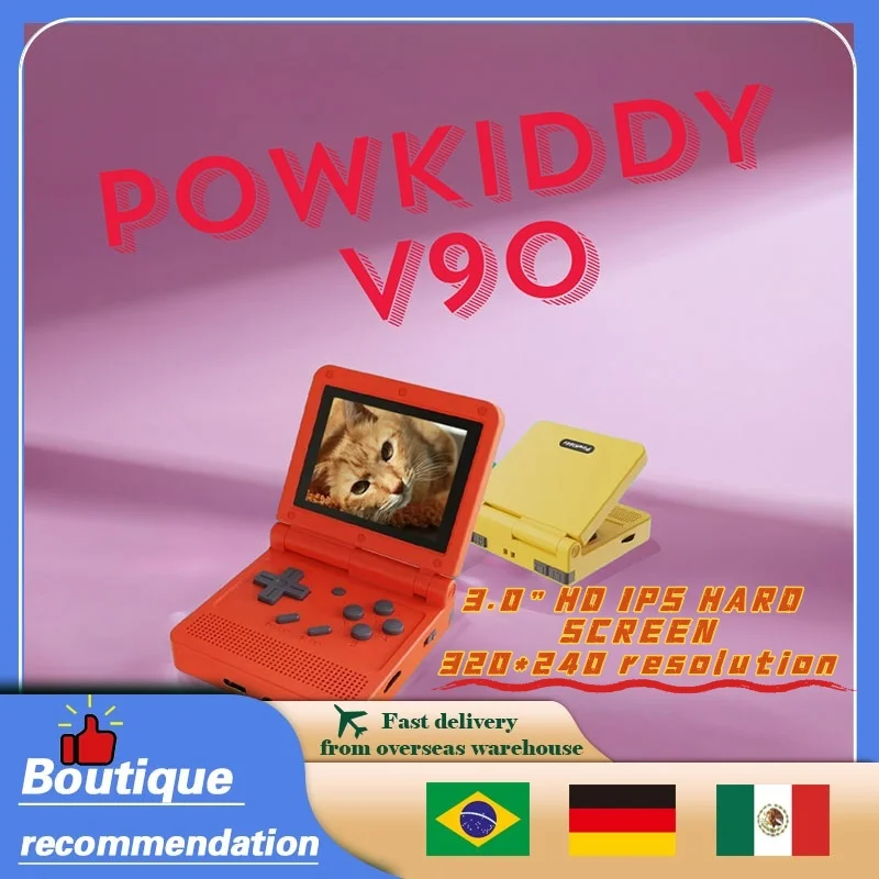 POWKIDDY V90 Handheld Game Console 3-Inch IPS Screen Flip 16 Simulators 64 BIT Retro Video Game Consoles Open Linux System