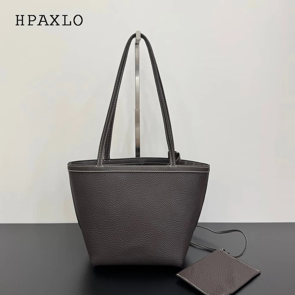 

First layer chard basket bucket bag new style stitching niche design minimalist high-end ladies long handle shoulder bag