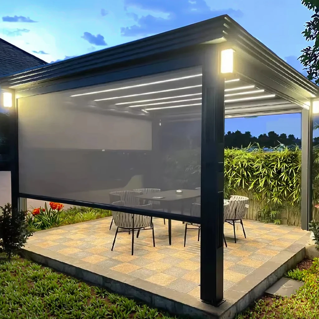 Customized ProductsOutdoor Aluminum Pavilion Pergola with Remote Control Louvered Roof Custom Size 3x3 to 6x4m