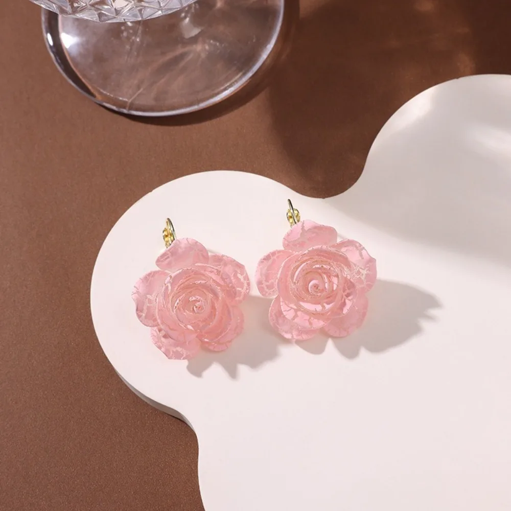 

Sweet Korean Style Flower Stud Earrings Resin Acrylic Rose Flower Earrings Vacation Hoop Earrings Women's Jewelry Party