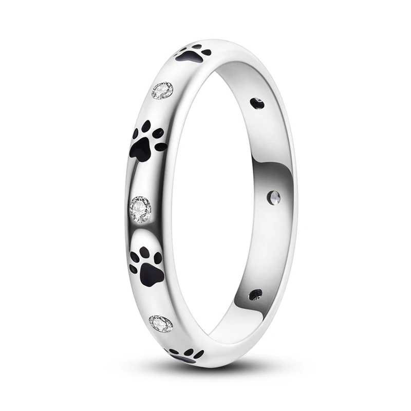 Women's 925 Sterling Silver Simple Sparkling Zircon Stackable Ring