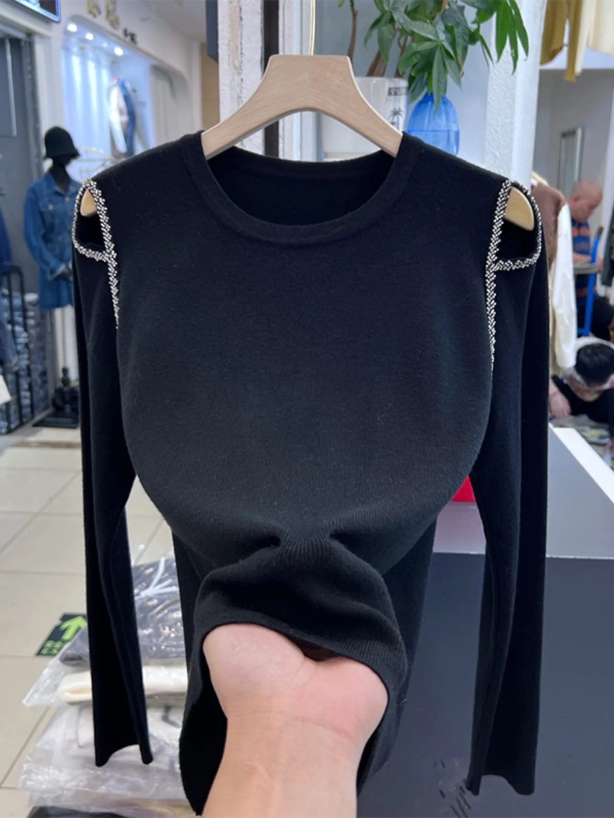 

Осенне-зимний вязаный топ с оulder Bared Base irt для женщин, большие размеры, свободный утягивающий шерстяной топ, корейский круглый Ne Long Sve