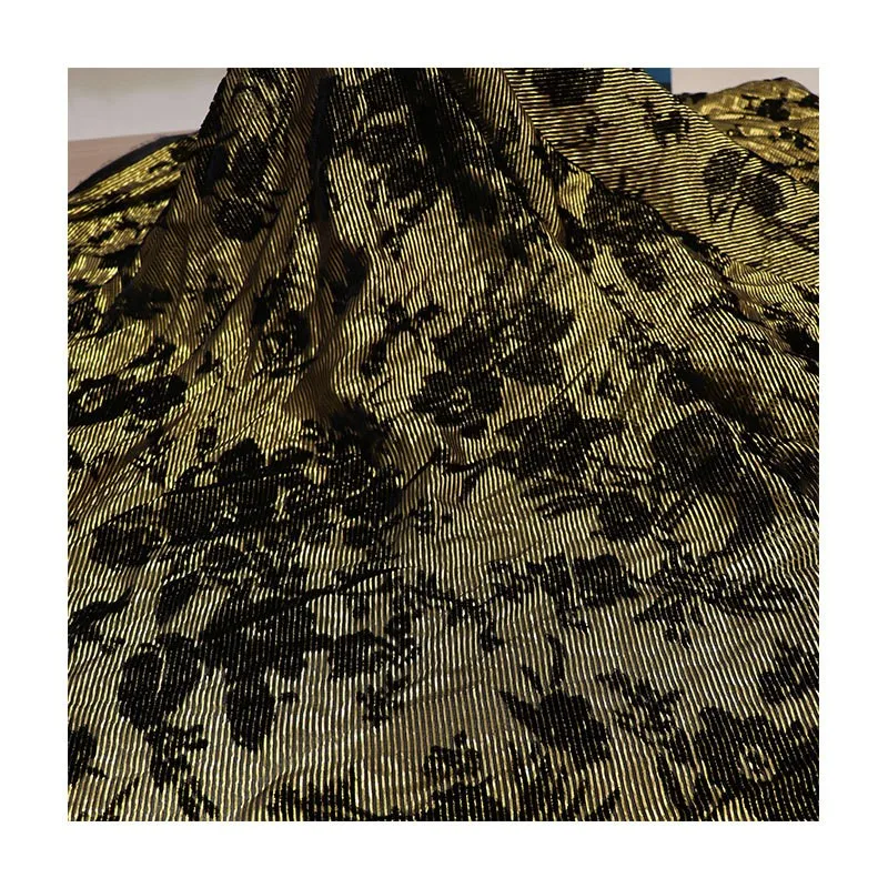 Silk georgetta gold and velvet fabric cheongsam dress