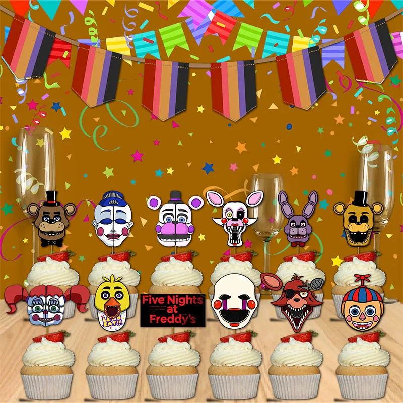 FNAF تحت عنوان خمس ليالٍ في فريدي كب كيك أدوات المائدة القابل للتصرف زينة حفلة عيد ميلاد للأطفال لوازم اكسسوارات هدية #5