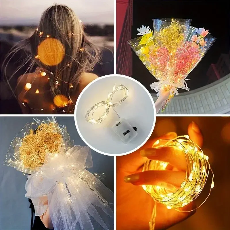 10 pçs led luz de fadas alimentado por bateria luzes da corda à prova dwaterproof água fio prata lua luz para diy festa casamento quarto bolo decoar