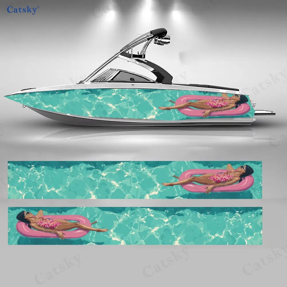 Pool Float Girl Leisure Sunbathing Special Cool Boat Sticker Vinyl Ship Pontoon Deck Boat Fishing Decorative Pontoon Boats Decal