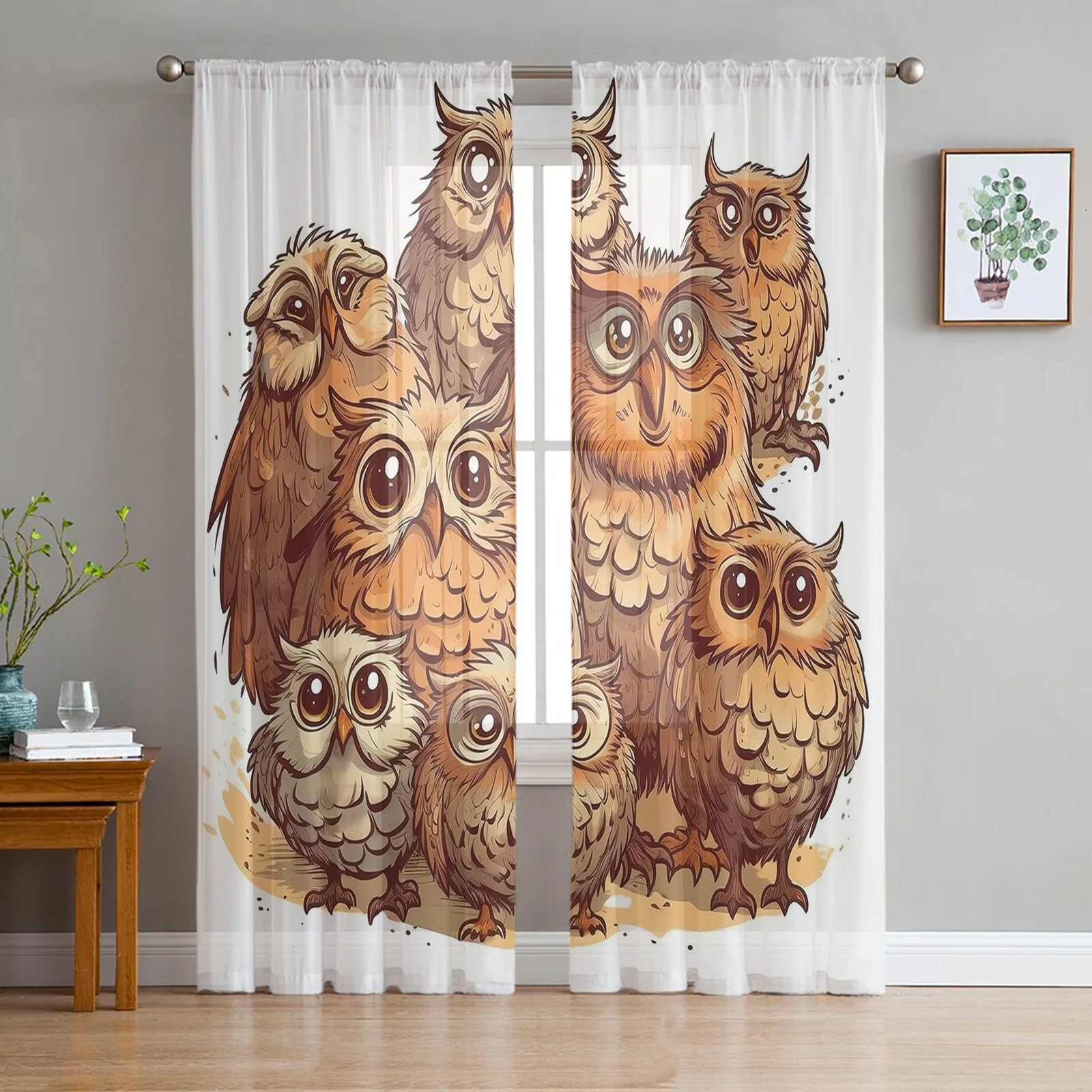 Owl Eyes And Cute Claws Animals Tulle Window Treatment Sheer Curtains for Kitchen Living Room The Bedroom Curtains Decoration