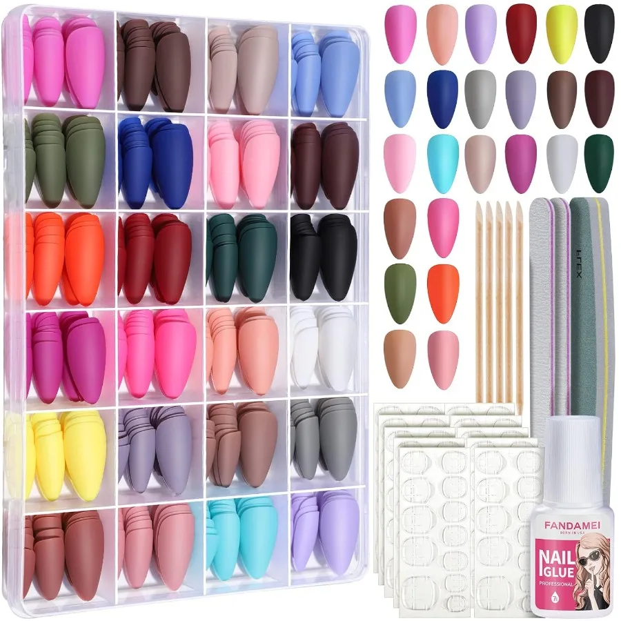 

Medium Almond Matte Press on Nails with 24 Colors and 576PCS Full Cover Acrylic Fake Nails for Natural Look Ideal for Daily Wea