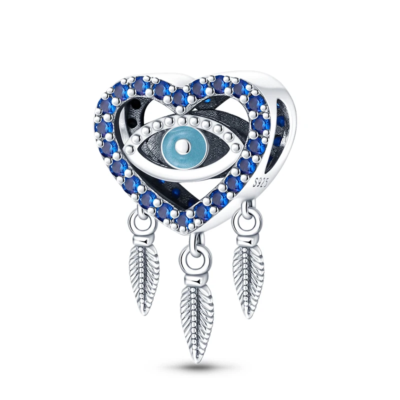 

New 925 Sterling Silver Retro Heart-shaped Demon's Eye Charms Bead Fit Original Bracelet DIY Women Birthday Jewelry Gift