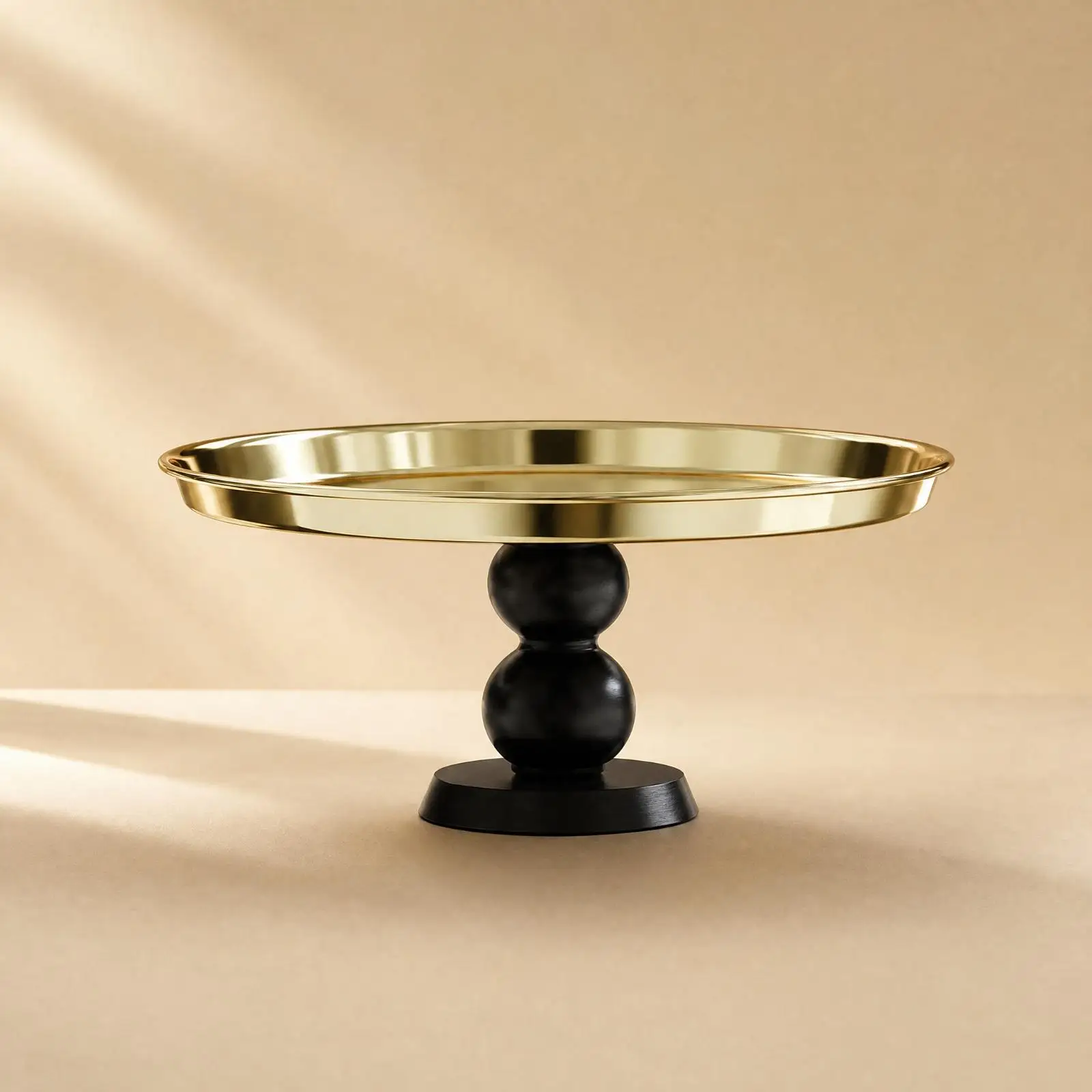 Elevated Round Serving Tray Stainless Steel Wood Trim for Coffee Table Decor Fruit Display Jewelry Organizer Entryway Shelf