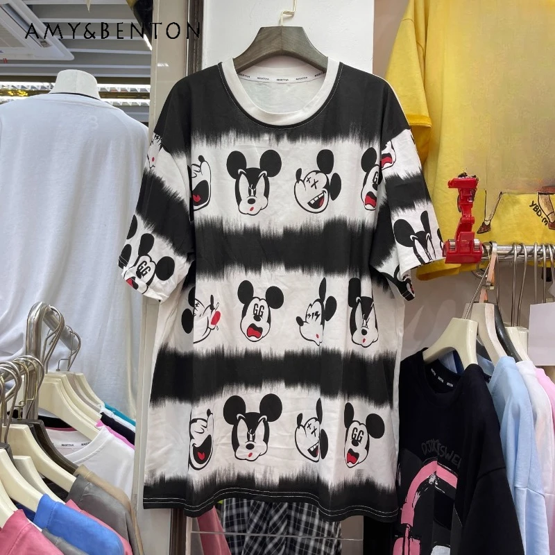 

Fashion Brand Tees 2025 Spring And Summer New Women's Loose Oversize Cartoon Graffiti American Style Casual Big T Shirt Pullover