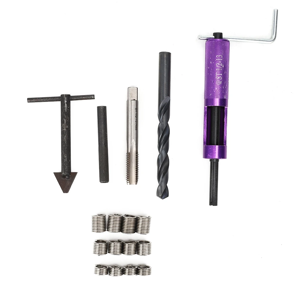 Thread Repair Kit 1/2in-13 UNC with 12Pcs Threaded Insert Hand Tool for Mechanical Maintenance1/2in-13