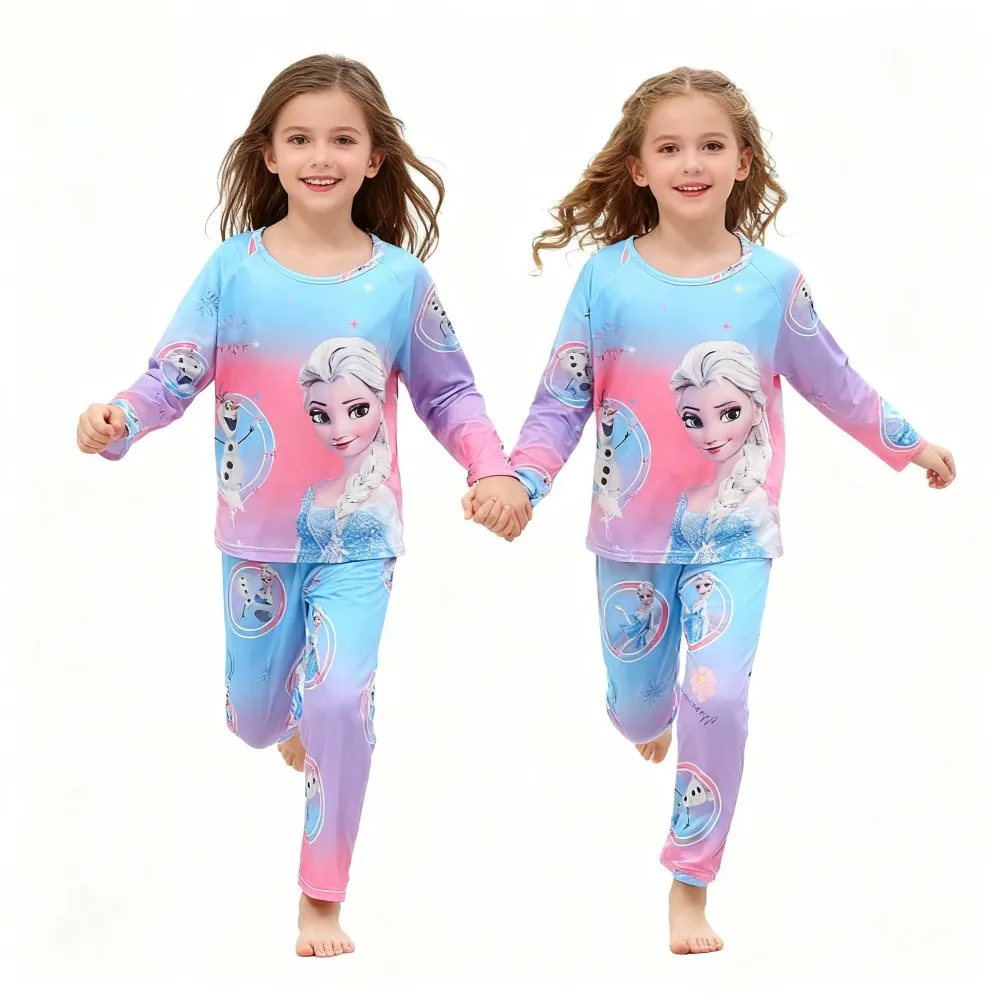 ديزني الفتيات منامة آنا إلسا مجموعة ملابس الاطفال طويلة الأكمام + بانت 2 قطعة الأطفال ملابس خاصة طفل Homewear فتاة ثوب النوم #3