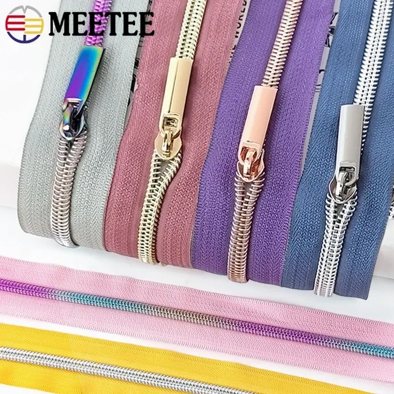 1/2/3/4/5 متر 5 #   أشرطة بسحاب من النايلون مع سحابات ملفوفة وحقيبة محفظة وجيب وسحاب وسحب طقم تصليح الرأس وإكسسوارات الخياطة