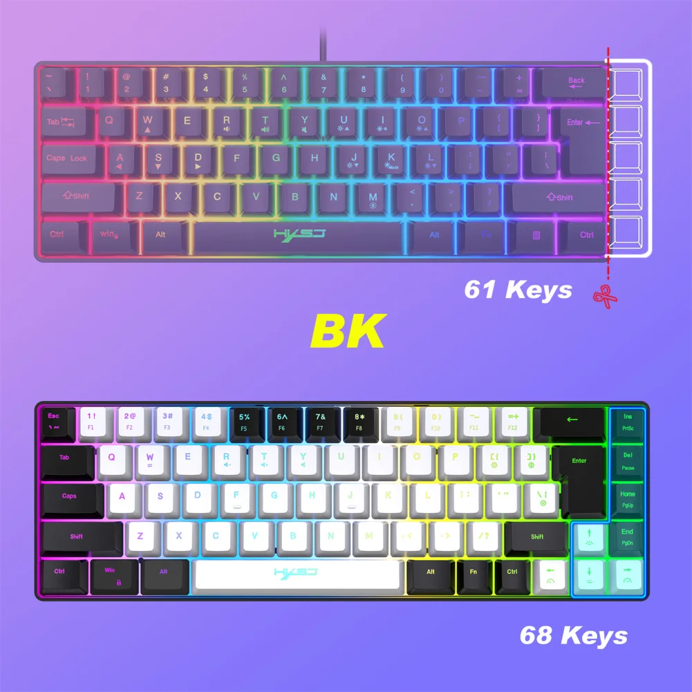 Gaming Keyboard RGB Backlit 68-key Mechanical Gaming Keyboard Wired Compatible For Windows PC Laptop