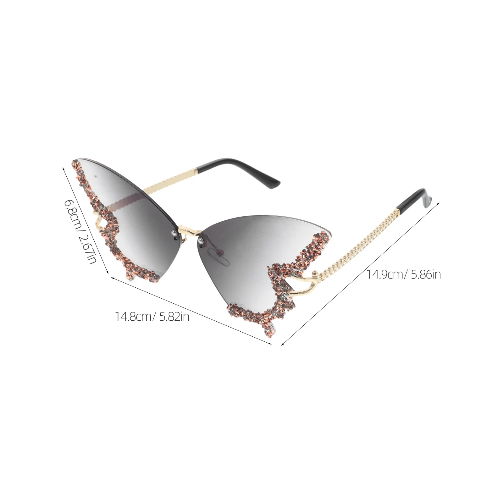 Gafas de sol sin montura de mariposa con acento de diamante, gafas clásicas con bloqueo UV, gafas de moda para mujer, fiesta de Festival