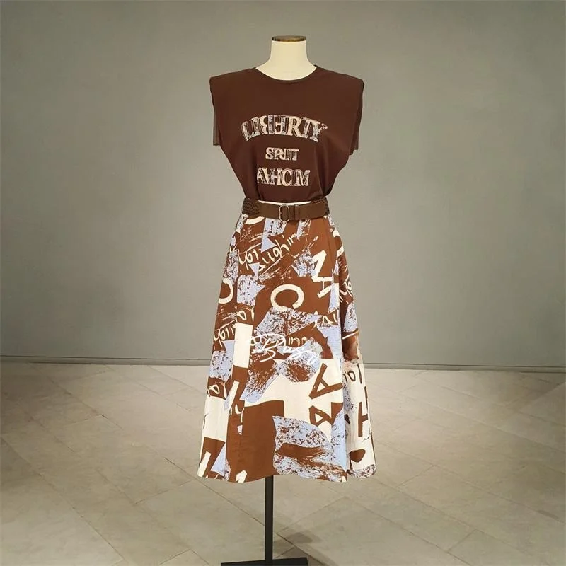 

Комплект из жилетки и юбки из чистого хлопка с тканым поясом, универсальный, дышащий, легкий, женский