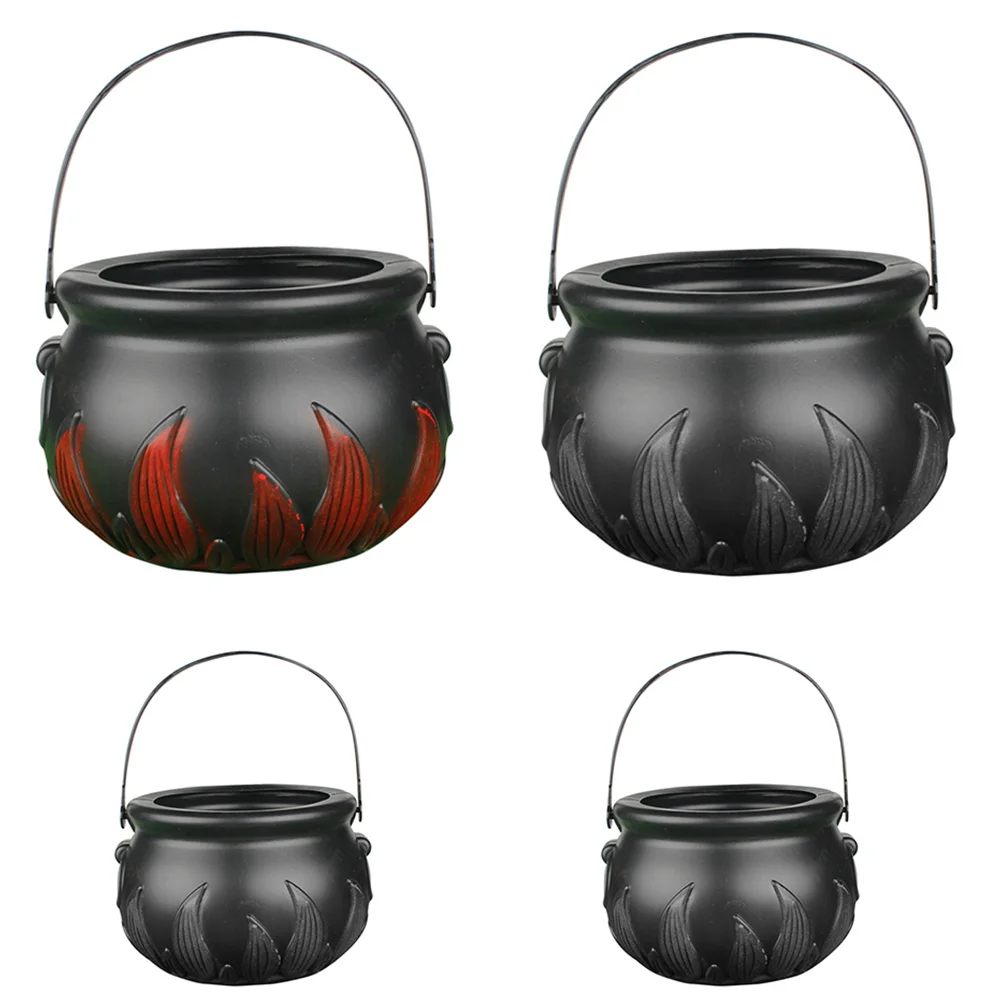 4 Pcs Halloween Flame Bucket Candy Portable Jar Hand Basket Trick Treat Kettle for