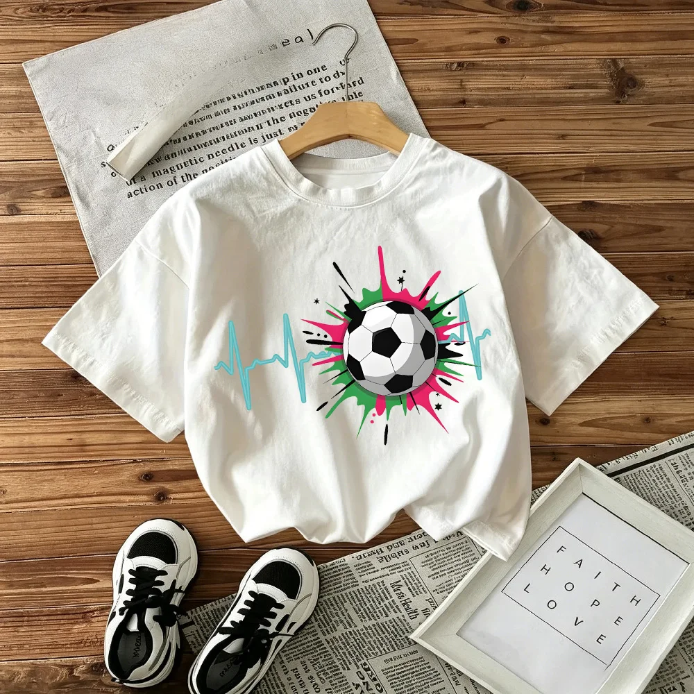 Summer Popular Children's T-shirt Loose Comfortable Soft Skin Friendly Fashionable and Fun Football Print Short Sleeved Shirt