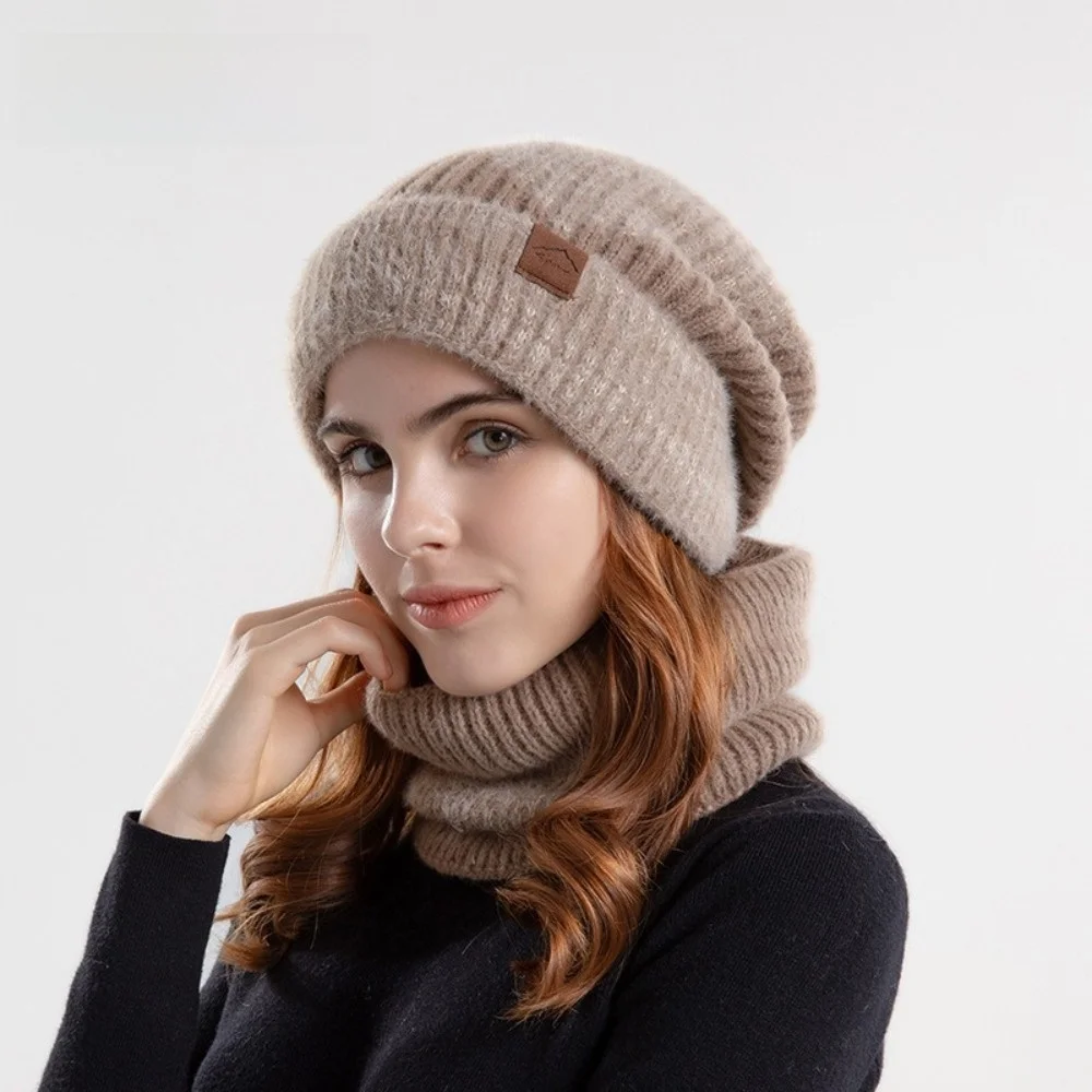 Gorro de inverno macio conjunto de cachecol design elegante proteção térmica boné de malha térmica engrossar lã forrado chapéu de lã quente