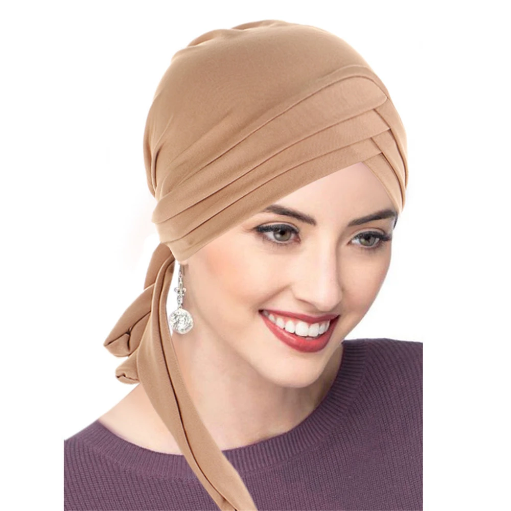 

Muslim Women Forehead Cross Stretch Turban Hijab Underscarf Cap Cancer Chemo Beanies Headwrap Pre-Tied Scarf Hair Loss Hat Cover