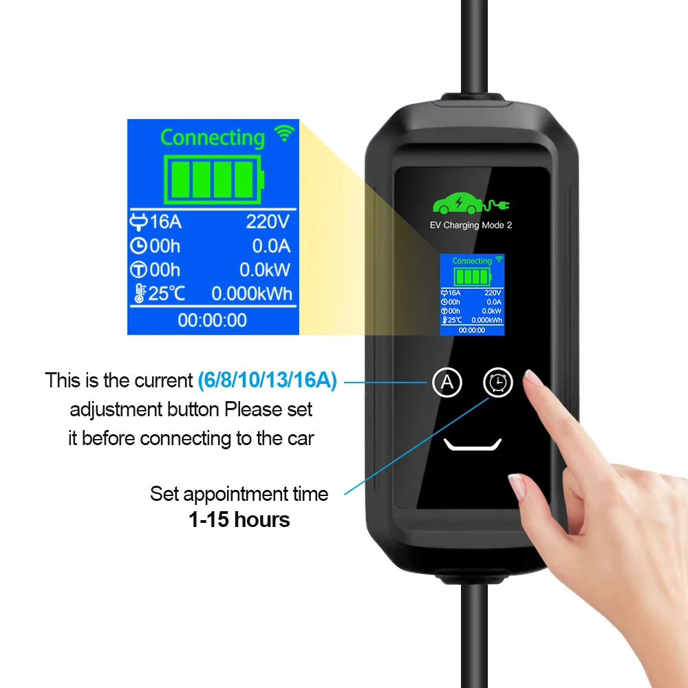 KOLANKY przenośna ładowarka EV etui z funkcją ładowania Type2 IEC62196-2 ładowarka EV 16A 3.6KW aplikacja Bluetooth Wifi ładowanie