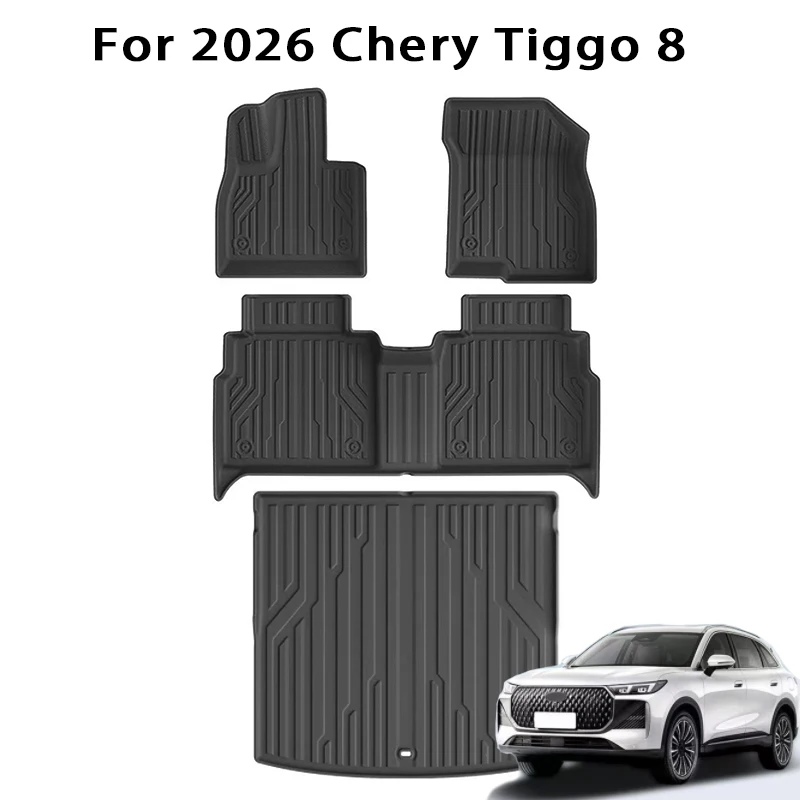 

for 2026 Chery Tiggo 8 Car Floor Mats & Cargo Liner Trunk Pad, TPE 3D Foot Mat Waterproof Odorless Tray Set BLACK