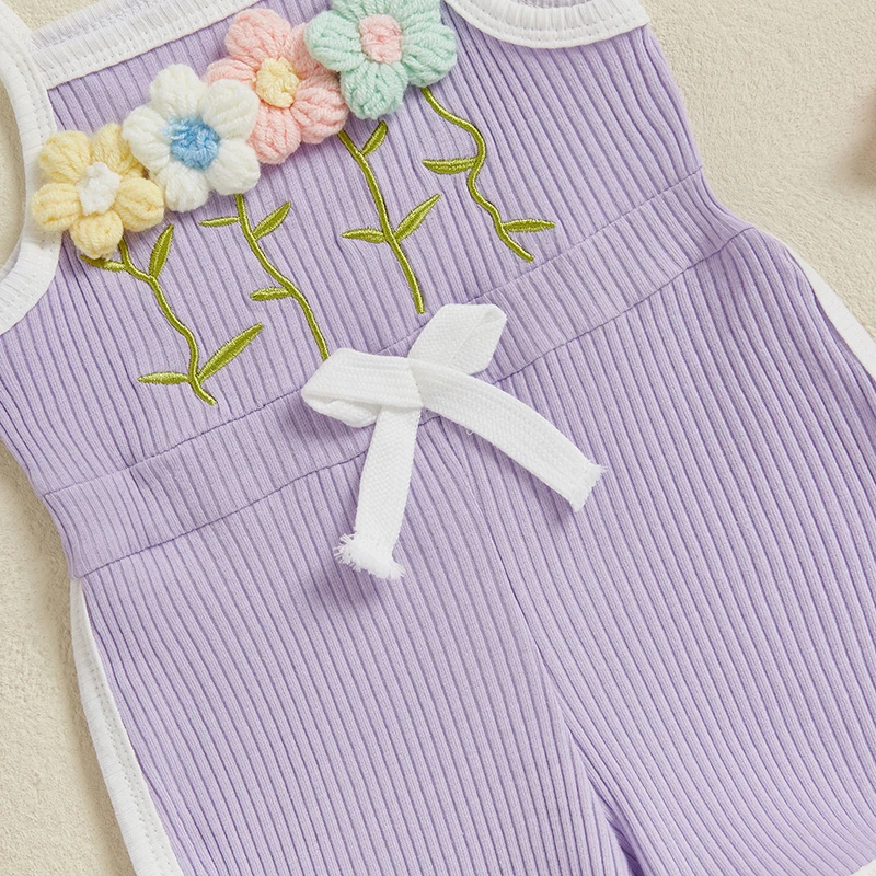 بدلة قفز صيفية للفتيات الصغيرات من SUNSIOM بدون أكمام وحزام سباغيتي وزهرة كروشيه رومبير شورت للرضع