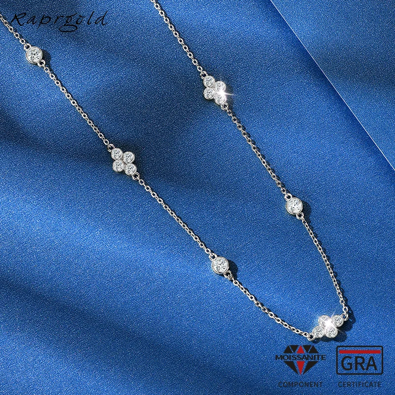 

RAPRGOLD Moissanite Pendant Choker Necklaces Collar 925 Sterling Silver Clavicle Chain Necklace For Women Jewellry Wedding Gifts