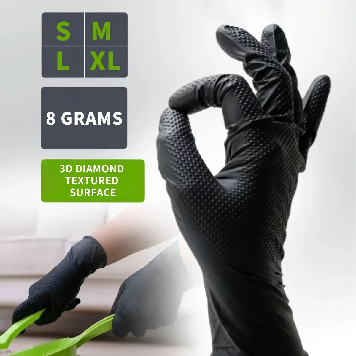 Extra dicke 8-mil-Hochleistungs-Einweg-Nitrilhandschuhe, mit Diamantstruktur, latex- und puderfrei, Sicherheitsschutz-Arbeitshandschuhe – Detail 11