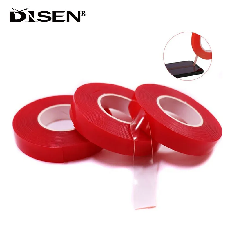 3/5/10M Strong Acrylic Adhesive PET Red Film Clear Double Side Tape No Trace For Phone Tablet LCD Screen Glass THK 8~50mm