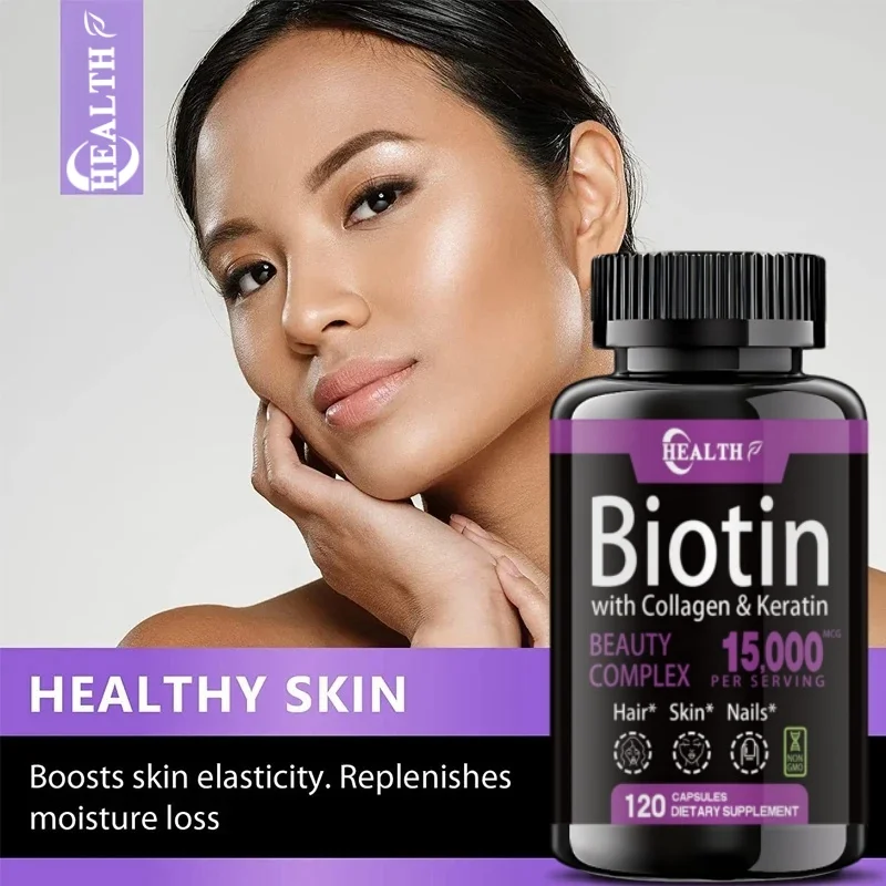 Biotin Collagen Keratin Supplement for Hair Skin Nail NonGMO 120 Capsules