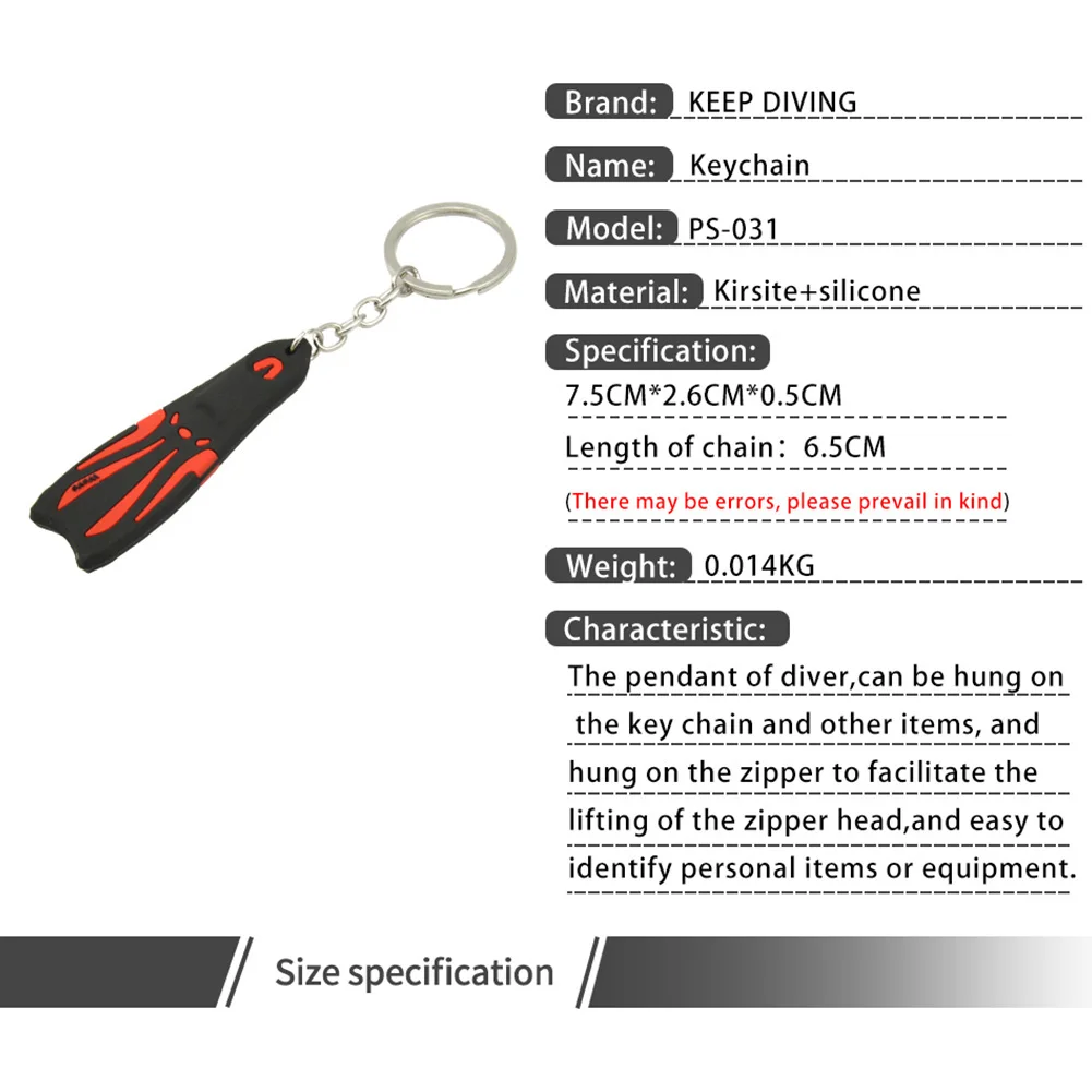 1 PC Key Ring Dive Fins Flippers Key Chain Holder Silicone Steel Keyring Keychain for Boat Kayak Surfing Sailing Dropship